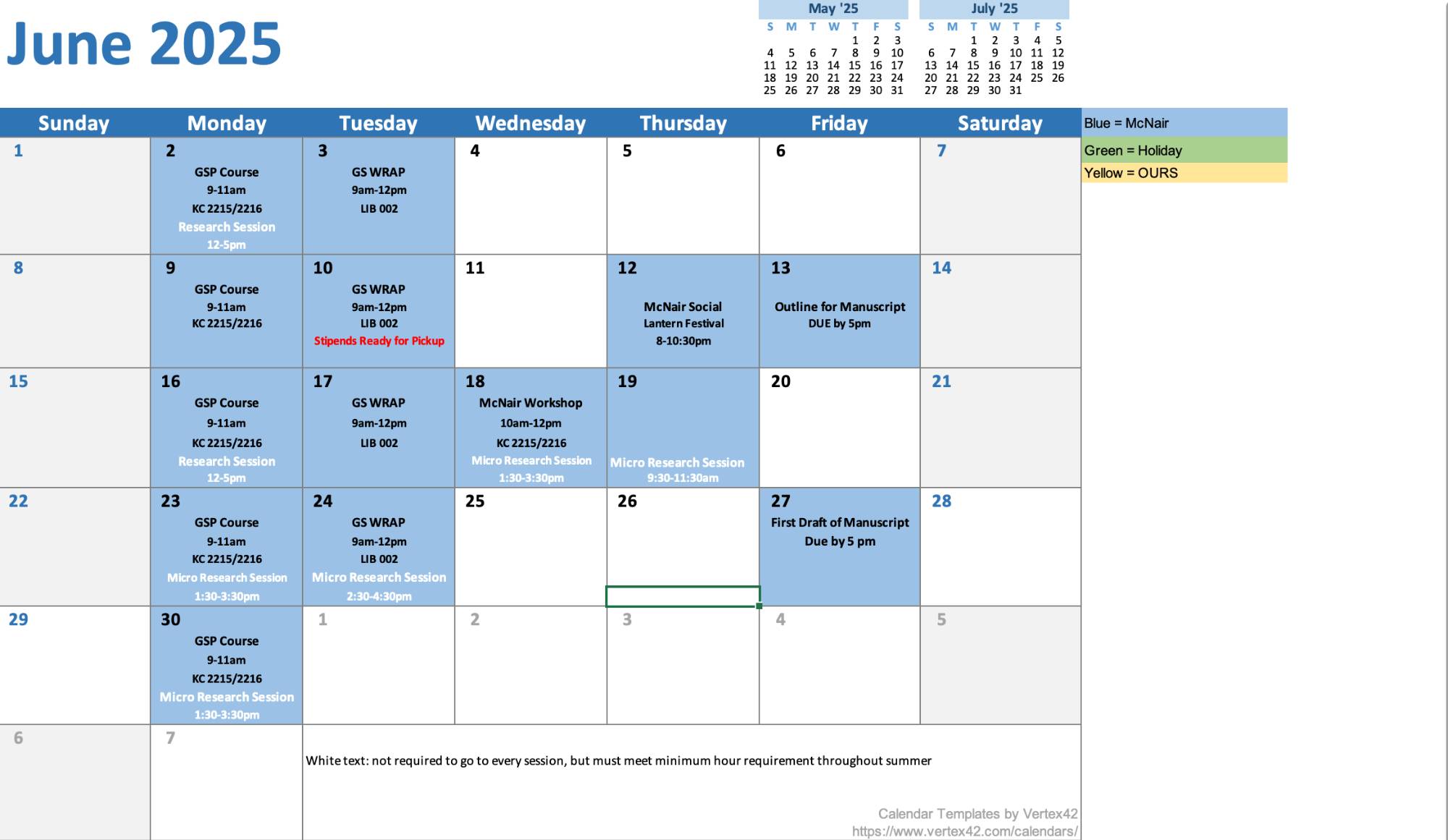 june summer calendar